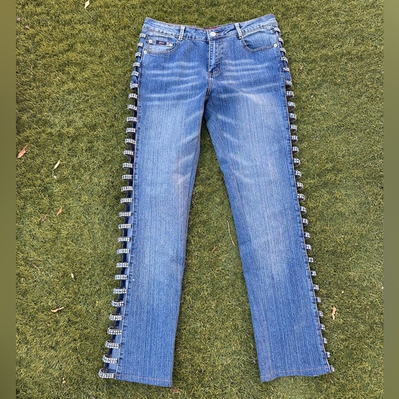 Vintage Denim - Vintage Platinum Plush Rhinestone Jeans